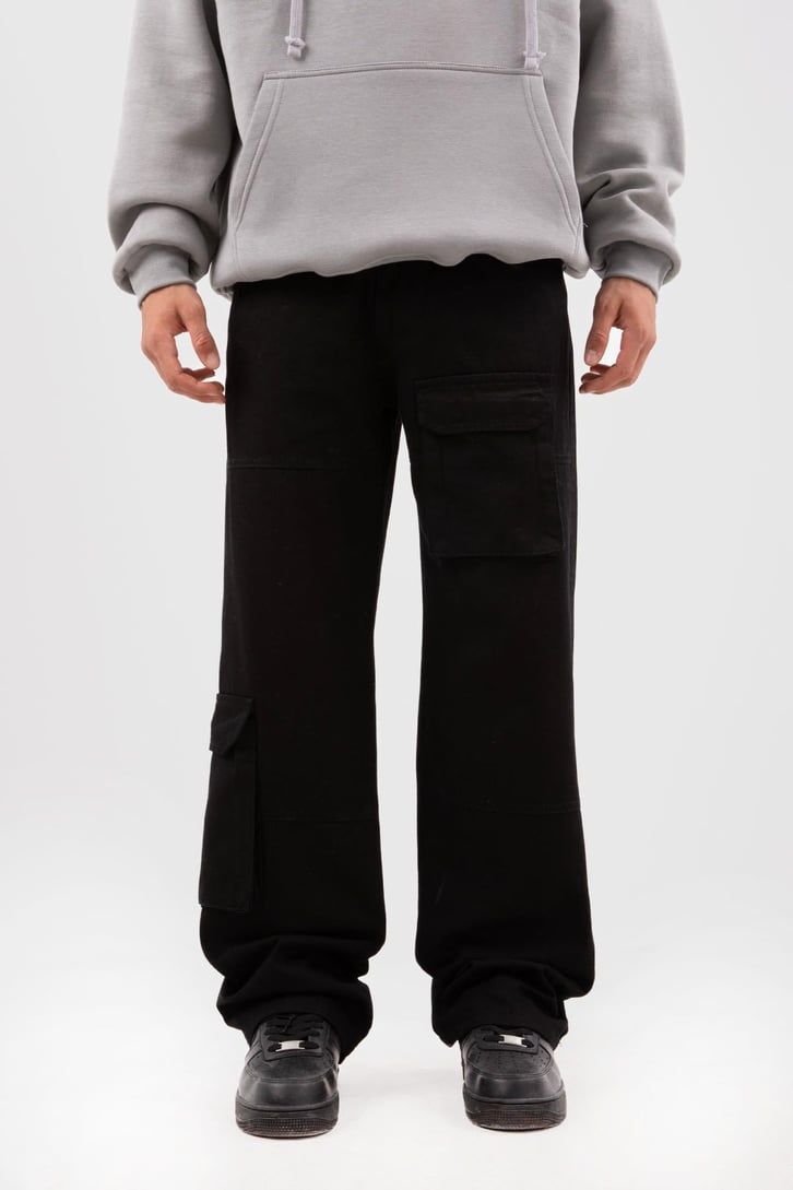 Cep Detay Siyah Baggy Jean