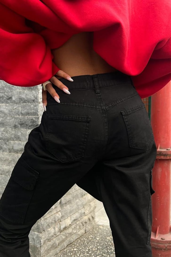 Cep Detay Siyah Baggy Pantolon
