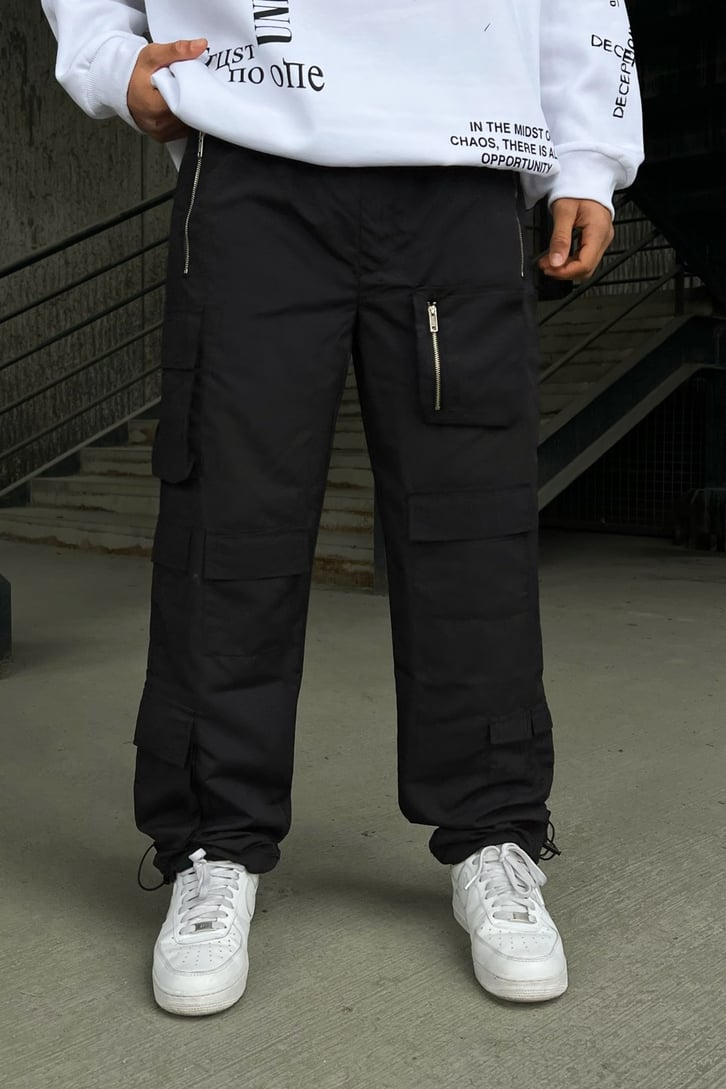 Cep Detay Zipper Siyah Pantolon