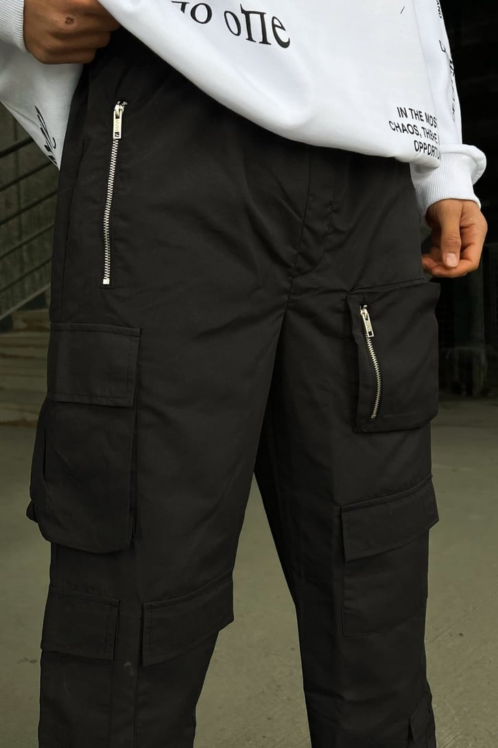 Cep Detay Zipper Siyah Pantolon