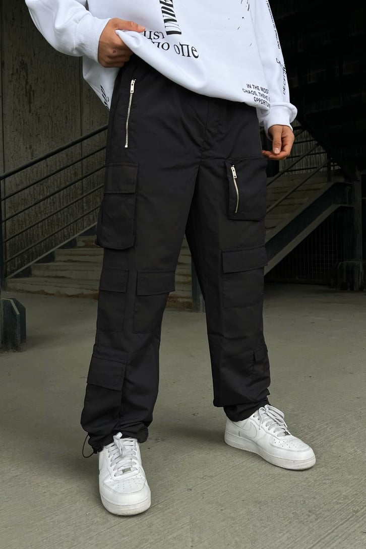 Cep Detay Zipper Siyah Pantolon