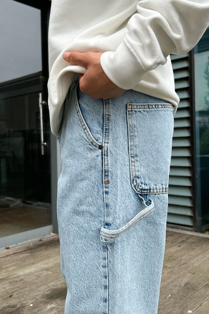 Cep Detaylı Buz Mavi Baggy Jean