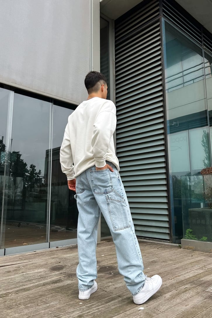 Cep Detaylı Buz Mavi Baggy Jean