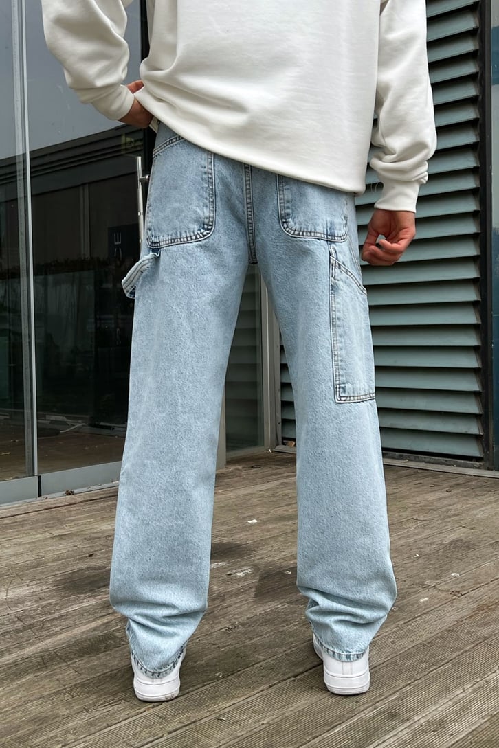 Cep Detaylı Buz Mavi Baggy Jean