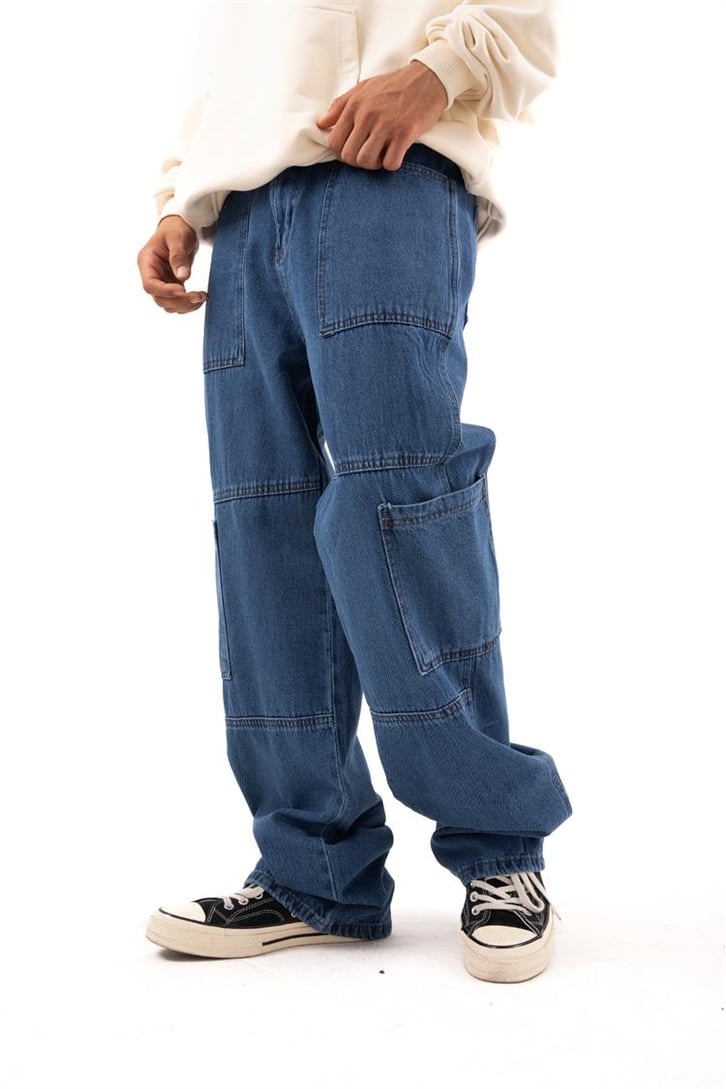Cep Detaylı Mavi Baggy Jean