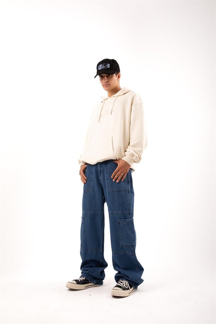 Cep Detaylı Mavi Baggy Jean