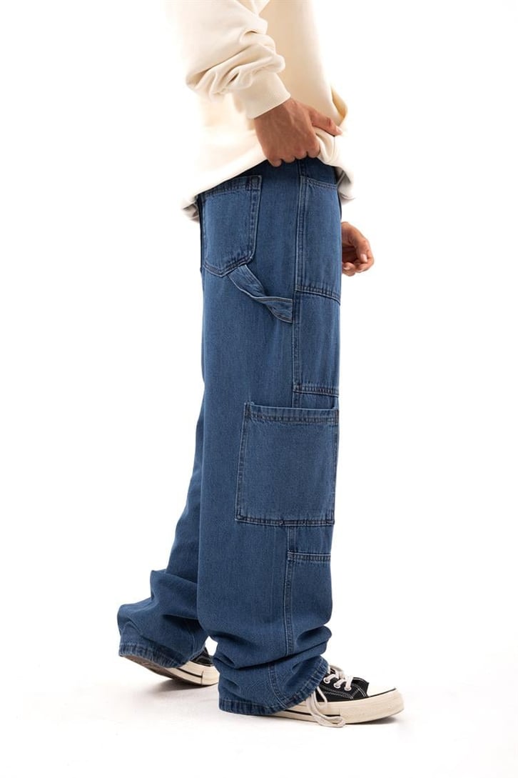 Cep Detaylı Mavi Baggy Jean