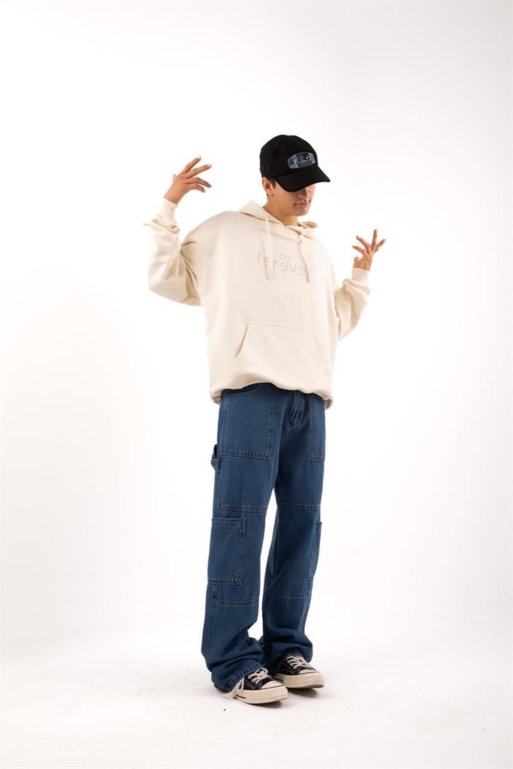 Cep Detaylı Mavi Baggy Jean