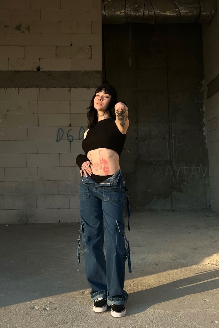 Cep Detaylı Mavi Baggy Jean