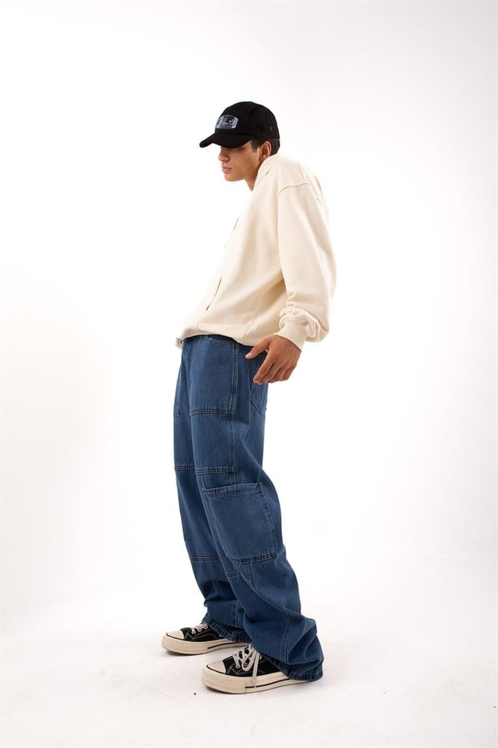Cep Detaylı Mavi Baggy Jean