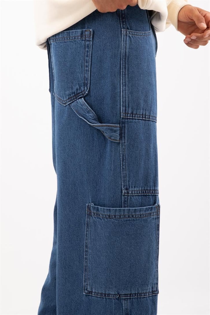 Cep Detaylı Mavi Baggy Jean