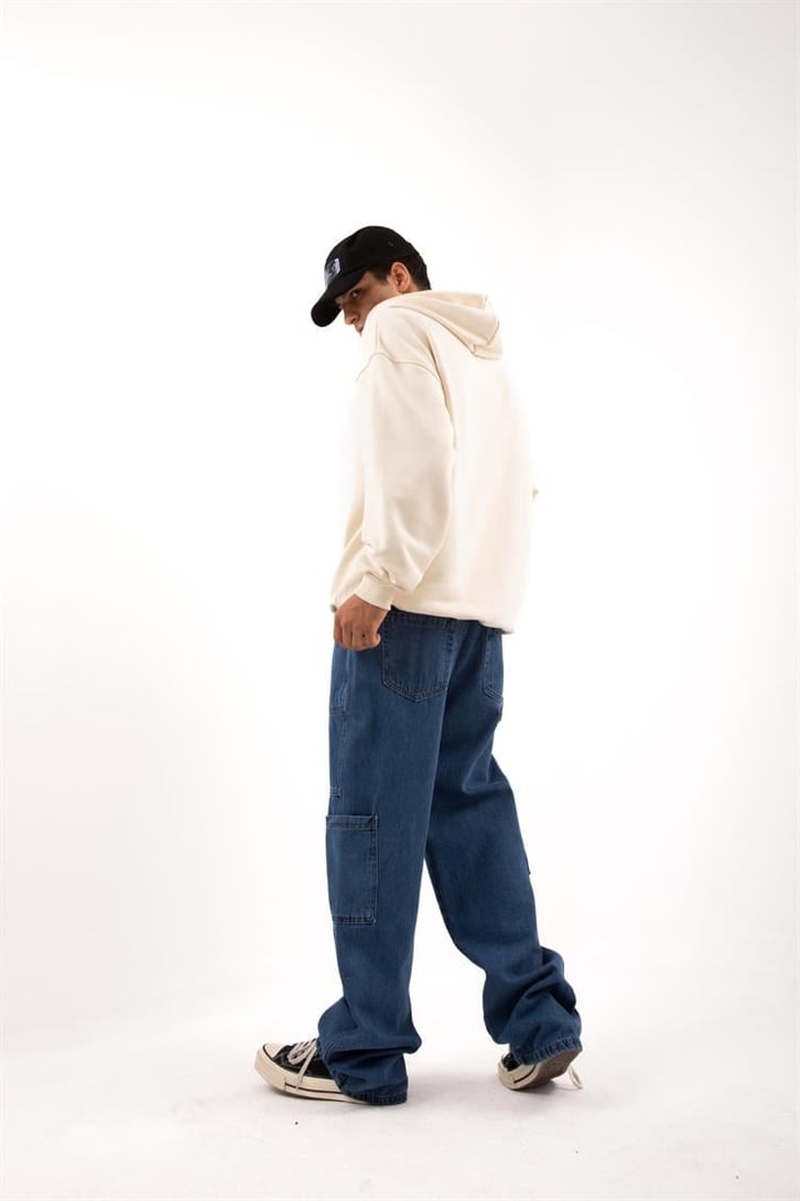 Cep Detaylı Mavi Baggy Jean