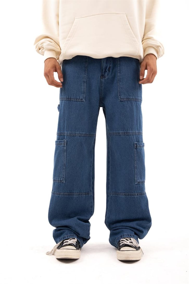 Cep Detaylı Mavi Baggy Jean