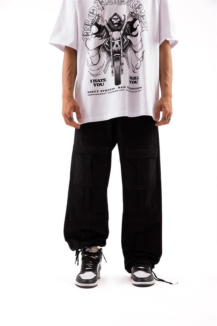 Cep Detaylı Siyah Baggy Pantolon