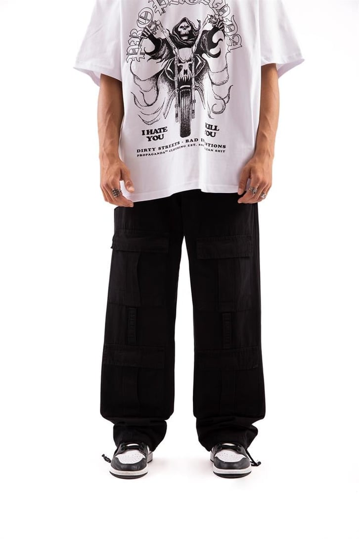 Cep Detaylı Siyah Baggy Pantolon