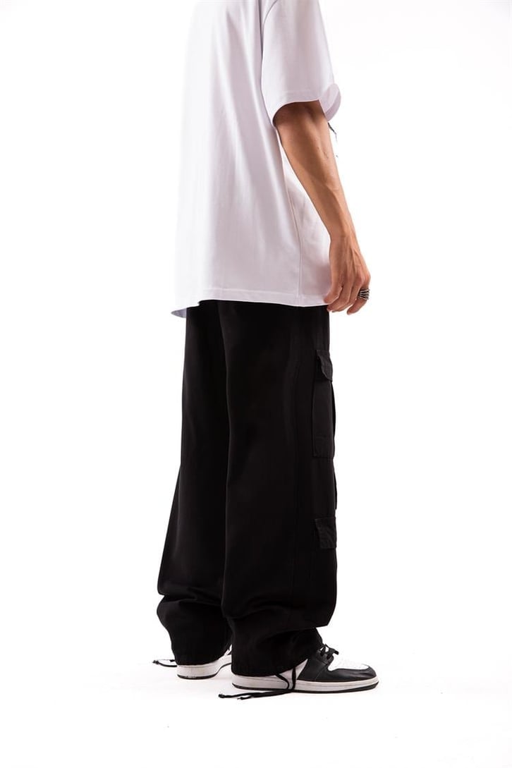 Cep Detaylı Siyah Baggy Pantolon