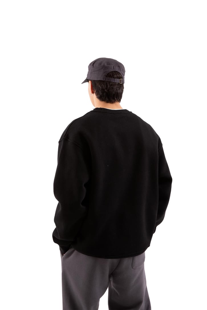 Cep Detaylı Siyah Oversize Sweatshirt