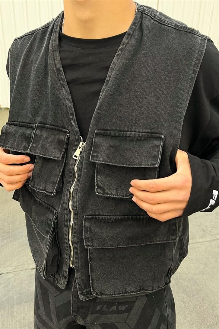 Cepli Antrasit Zipper Kot Yelek