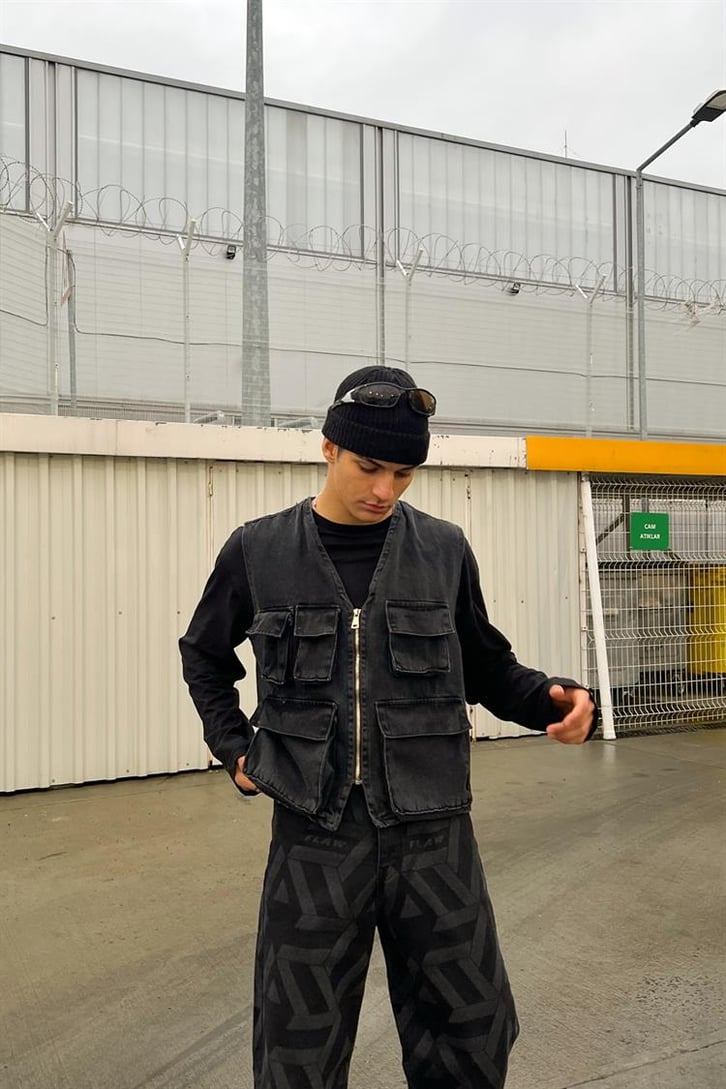 Cepli Antrasit Zipper Kot Yelek