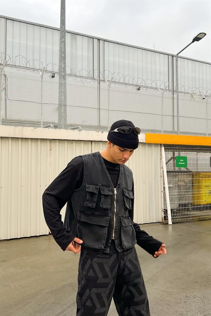 Cepli Antrasit Zipper Kot Yelek