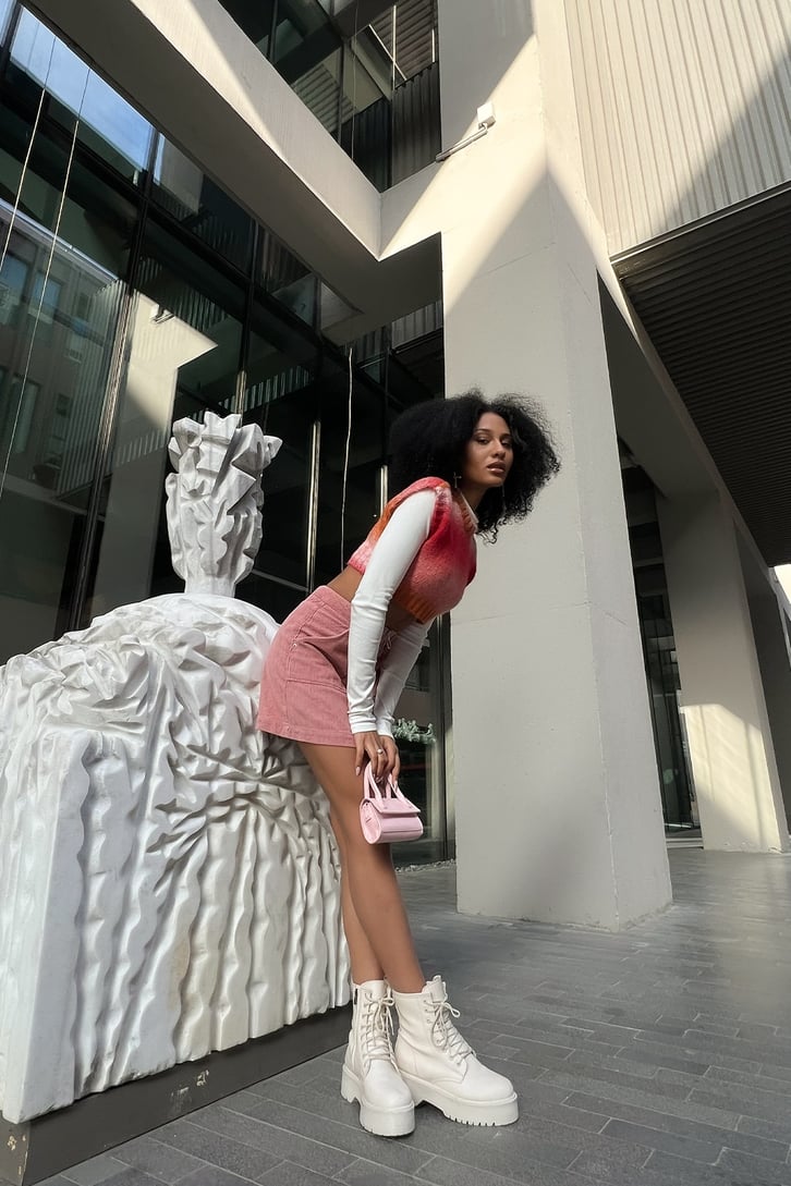 Cepli Zipper Pembe Kadife Mini Etek