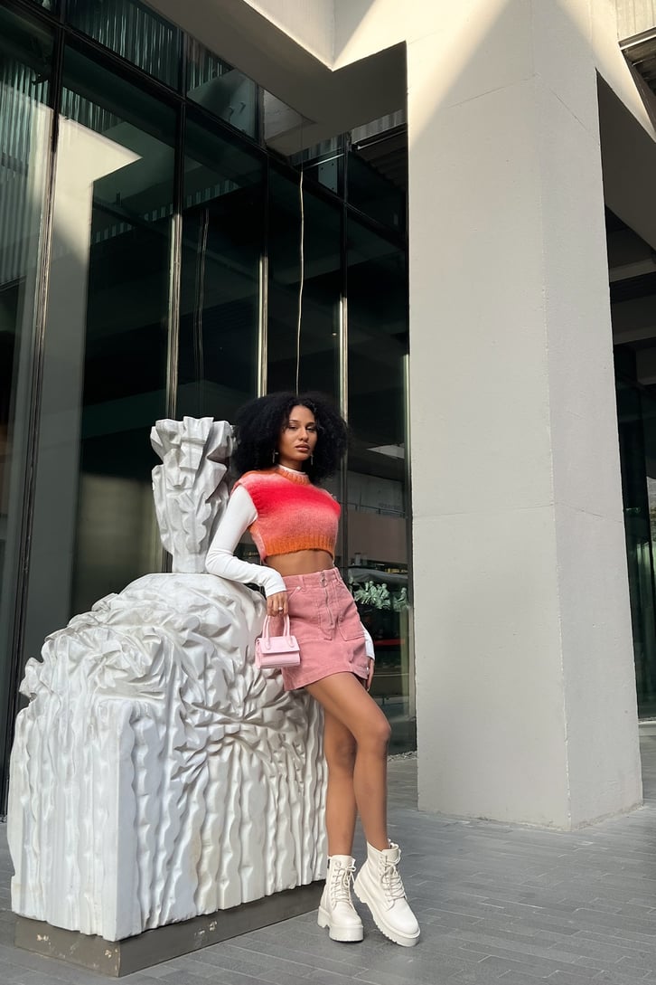 Cepli Zipper Pembe Kadife Mini Etek