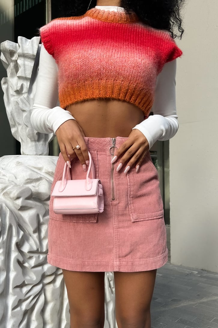 Cepli Zipper Pembe Kadife Mini Etek