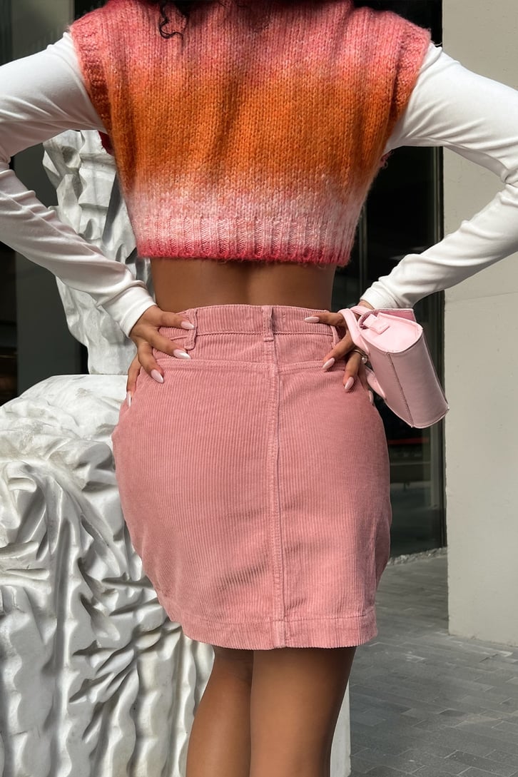 Cepli Zipper Pembe Kadife Mini Etek