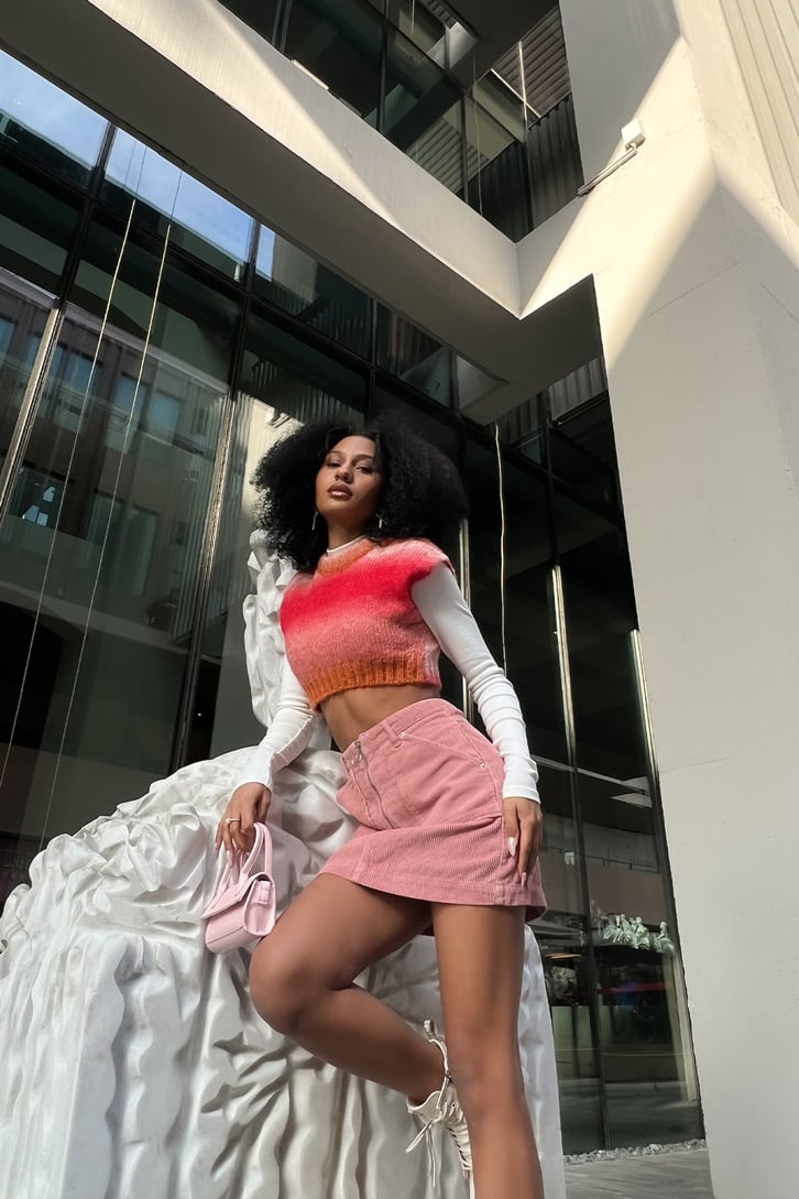 Cepli Zipper Pembe Kadife Mini Etek