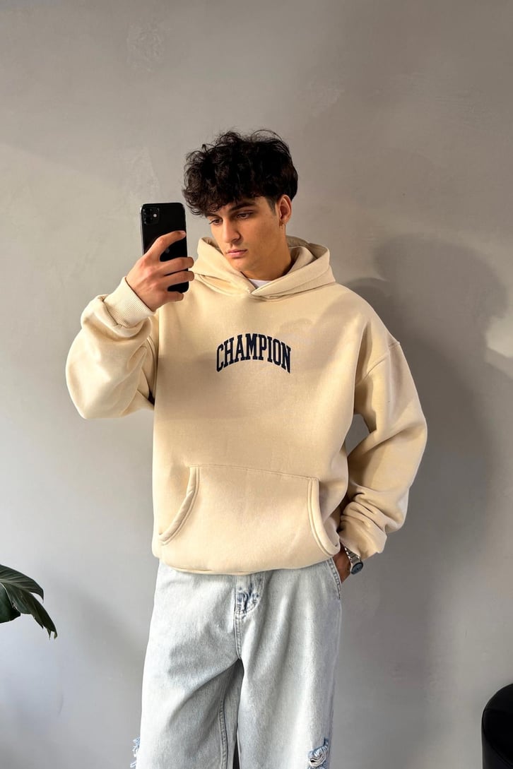 Champ Baskılı Oversize Hoodie