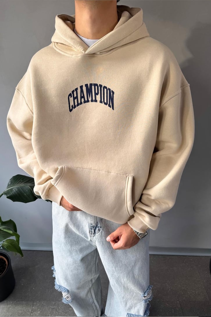 Champ Baskılı Oversize Hoodie