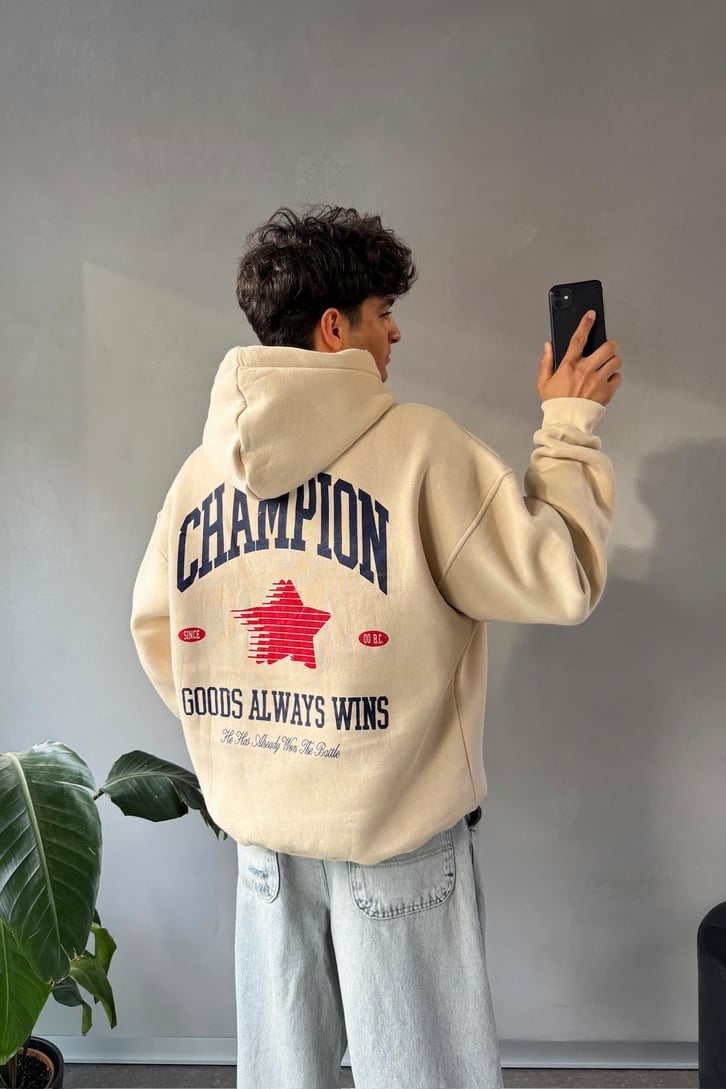 Champ Baskılı Oversize Hoodie