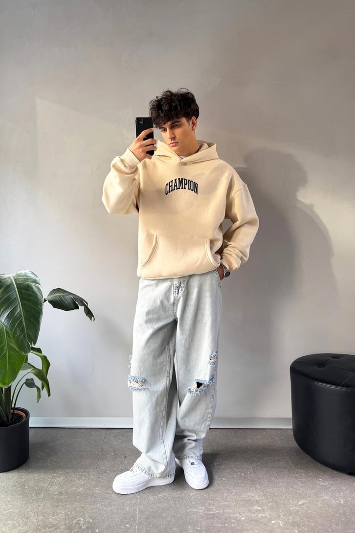 Champ Baskılı Oversize Hoodie