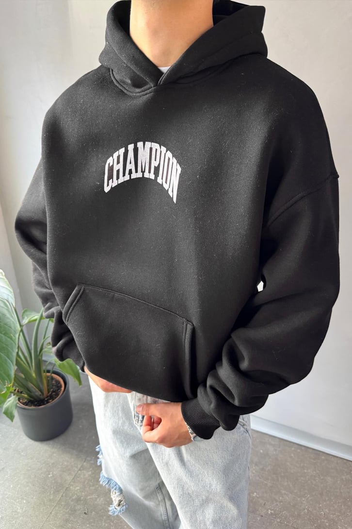 Champ Baskılı Oversize Hoodie