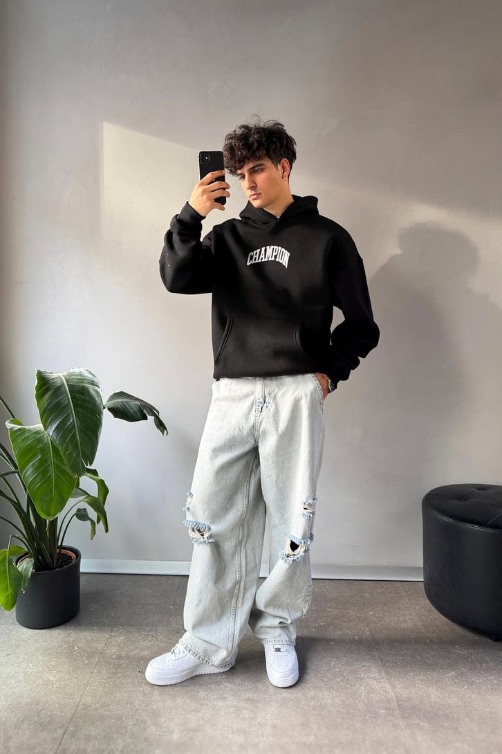 Champ Baskılı Oversize Hoodie