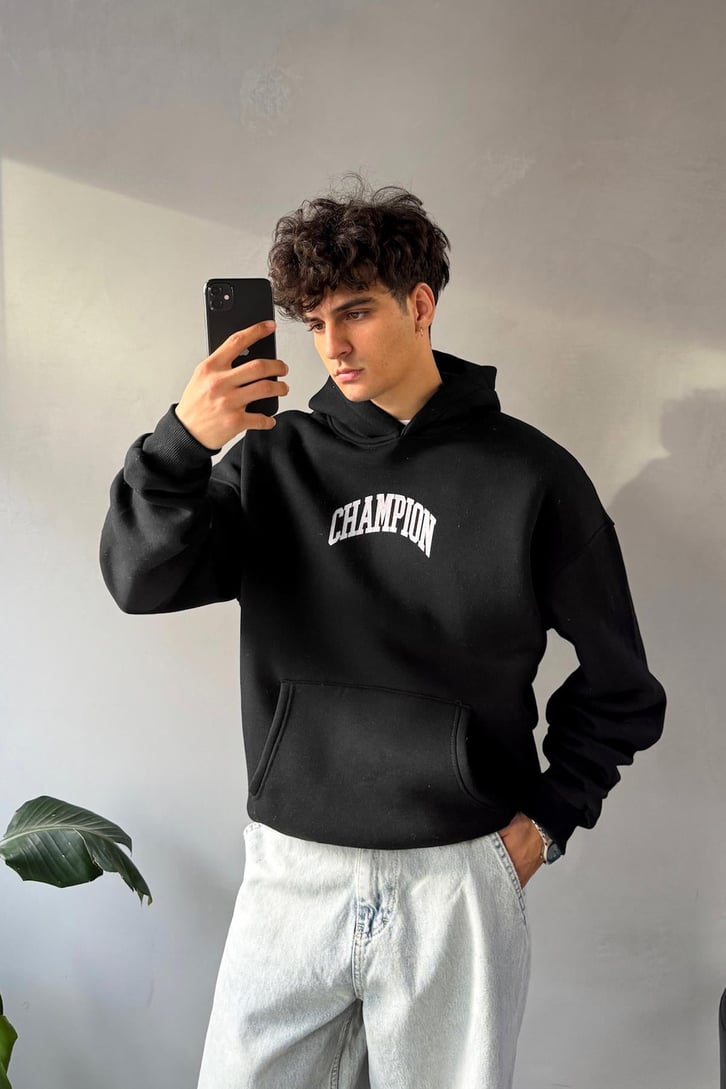 Champ Baskılı Oversize Hoodie