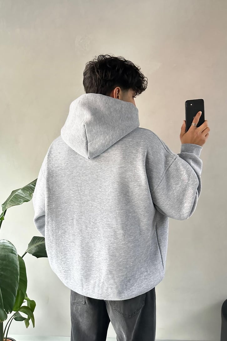Champ Mood Baskılı Gri Melanj Hoodie
