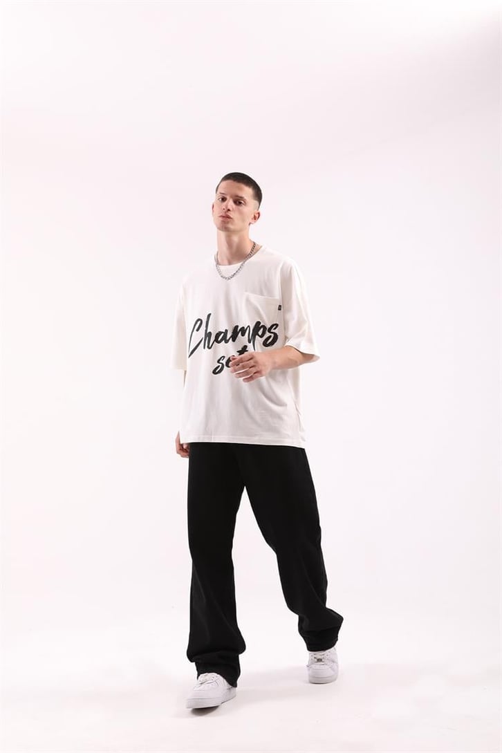Champs Set Baskılı Mavi Oversize Tshirt