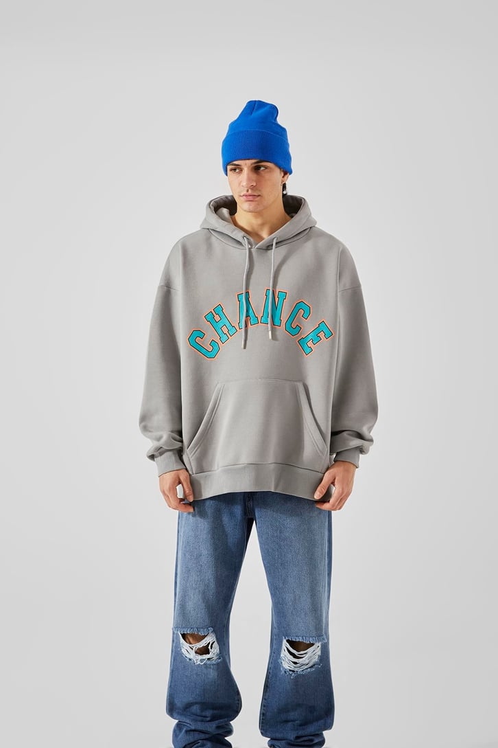 Change Baskılı Buz Gri Oversize Sweatshirt