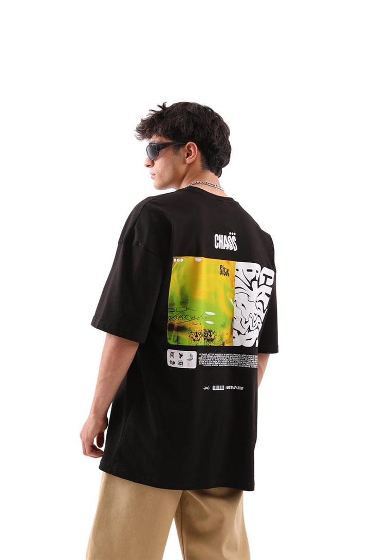 Chaos Baskılı Siyah Oversize Tshirt