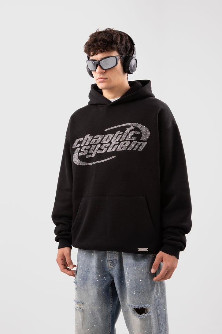 Chaotic System Taş İşlemeli Bebe Mavisi Oversize Hoodie