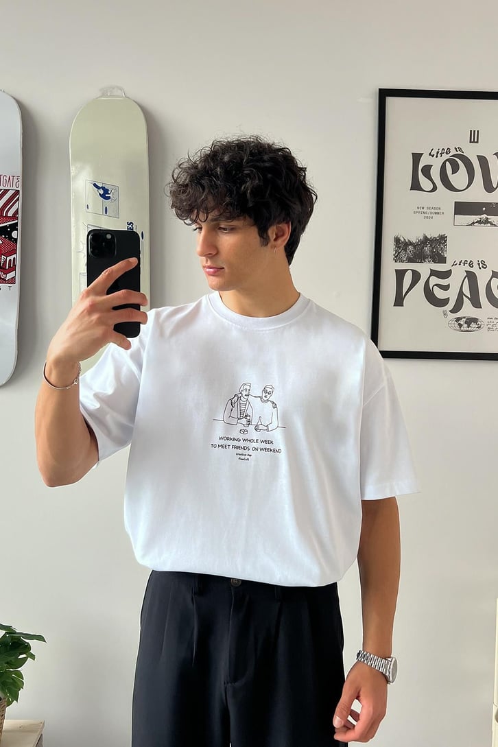 Cheers Bro Baskılı Oversize Tişört