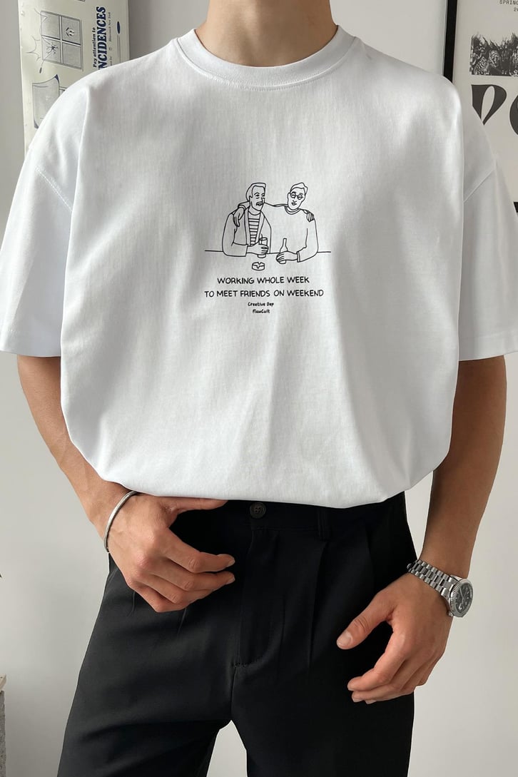 Cheers Bro Baskılı Oversize Tişört