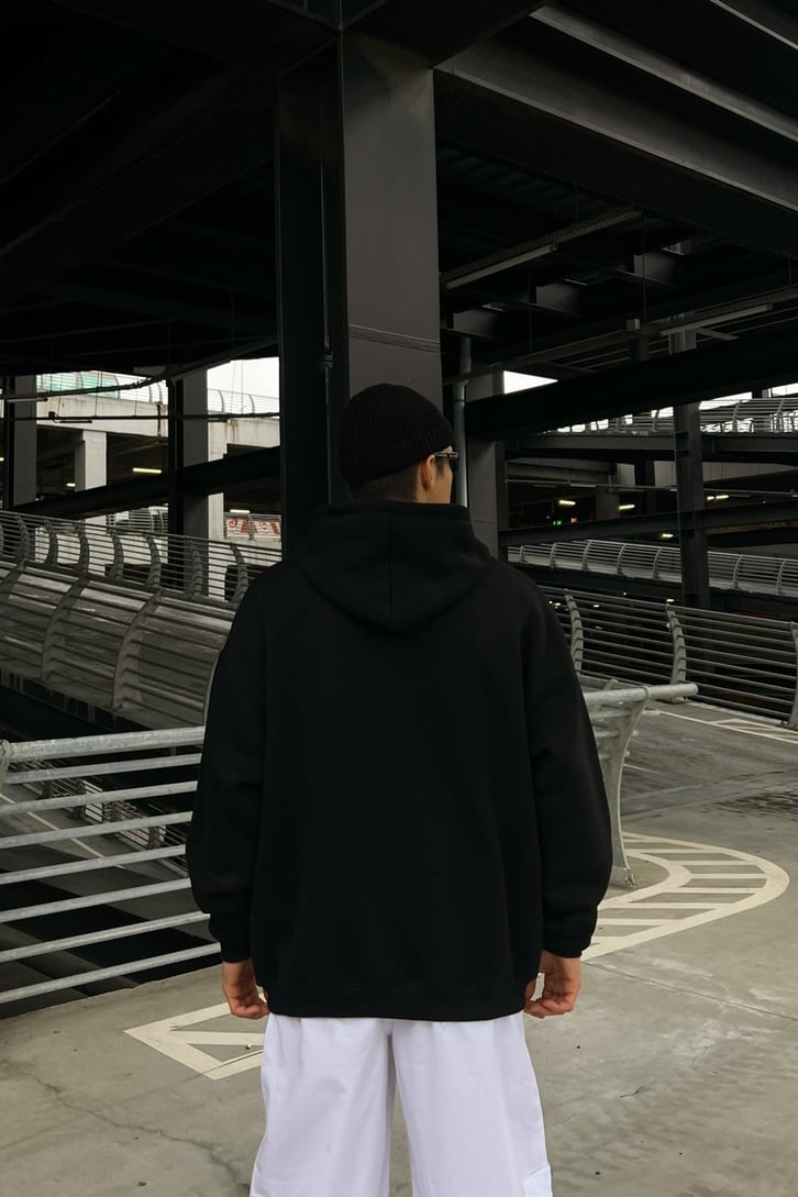 Chest Logo Nakışlı Oversize Hoodie