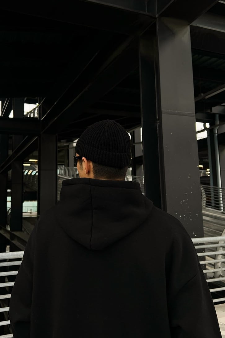 Chest Logo Nakışlı Oversize Hoodie