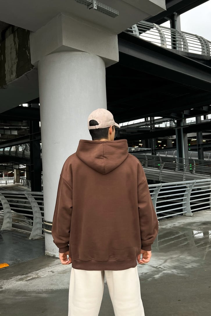 Chest Logo Nakışlı Oversize Hoodie