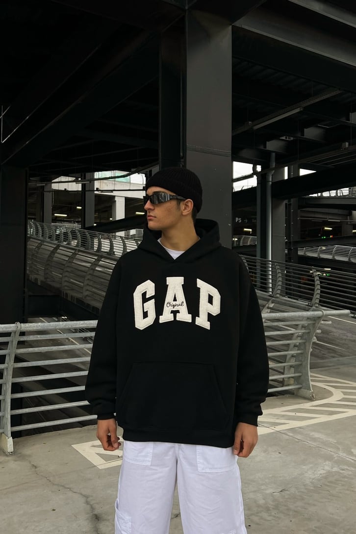 Chest Logo Nakışlı Oversize Hoodie