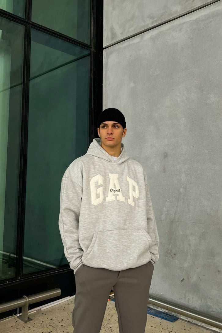 Chest Logo Nakışlı Oversize Hoodie