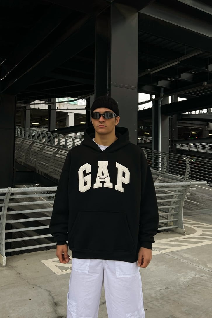 Chest Logo Nakışlı Oversize Hoodie