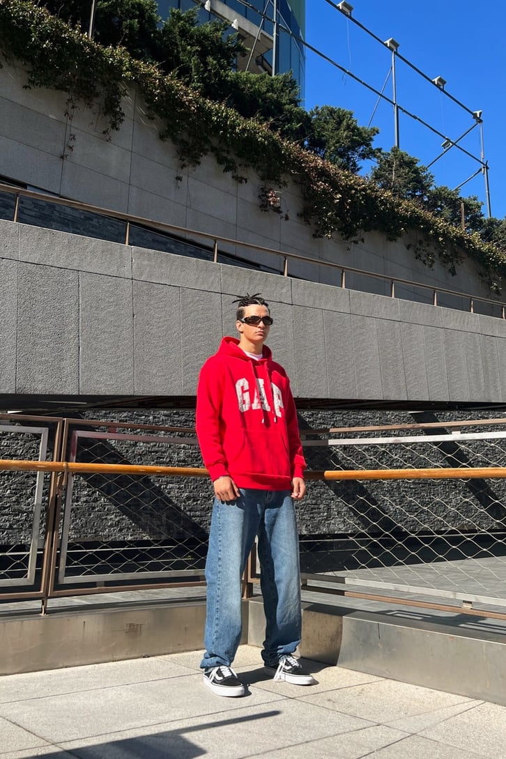 Chest Nakışlı Kırmızı Oversize Sweatshirt